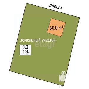 Дом 60м², 2-этажный, участок 5 сот.