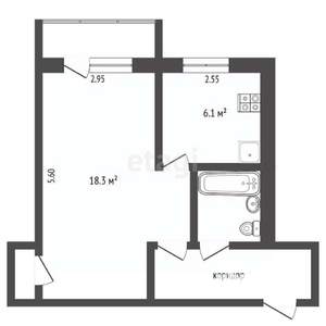 1-к квартира, на длительный срок, 31м2, 4/5 этаж