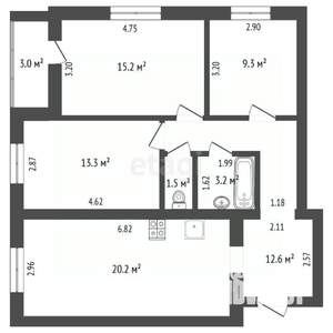 3-к квартира, на длительный срок, 75м2, 3/13 этаж