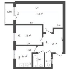 2-к квартира, на длительный срок, 41м2, 2/6 этаж