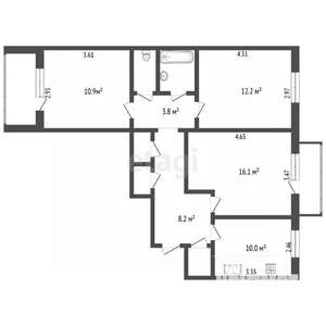 3-к квартира, на длительный срок, 66м2, 4/12 этаж