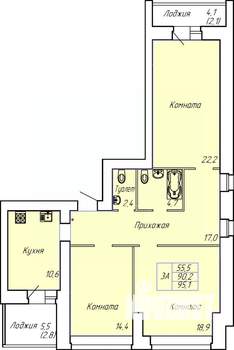 3-к квартира, строящийся дом, 95м2, 5/15 этаж