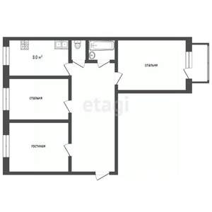 3-к квартира, вторичка, 65м2, 6/9 этаж
