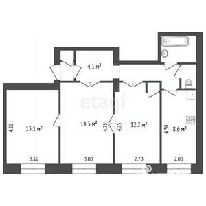 3-к квартира, вторичка, 62м2, 2/4 этаж