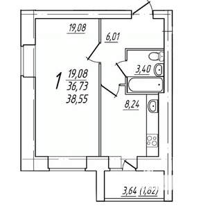 1-к квартира, вторичка, 39м2, 6/9 этаж