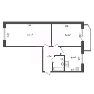 2-к квартира, вторичка, 43м2, 3/5 этаж