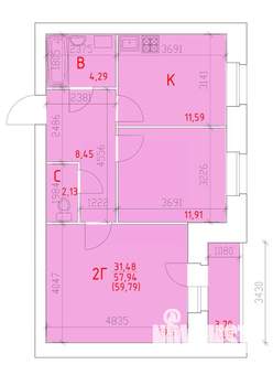 2-к квартира, вторичка, 60м2, 9/16 этаж