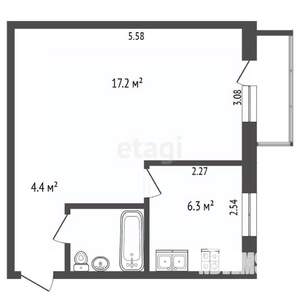 1-к квартира, вторичка, 31м2, 5/5 этаж