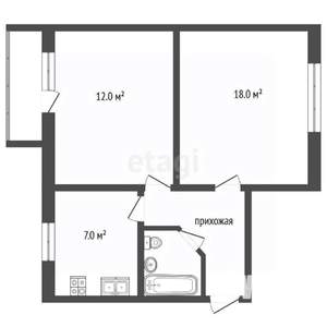 2-к квартира, вторичка, 44м2, 2/5 этаж