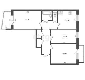 3-к квартира, вторичка, 67м2, 4/9 этаж