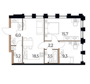 2-к квартира, вторичка, 58м2, 2/17 этаж