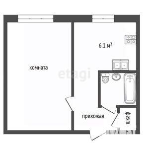 1-к квартира, вторичка, 29м2, 1/5 этаж