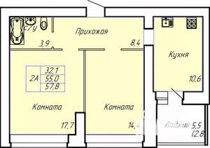 2-к квартира, строящийся дом, 58м2, 5/15 этаж