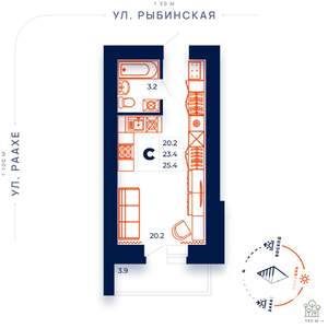 Студия квартира, строящийся дом, 25м2, 10/15 этаж