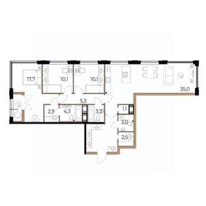 3-к квартира, вторичка, 108м2, 9/17 этаж