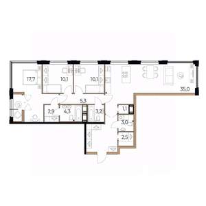 3-к квартира, вторичка, 108м2, 5/17 этаж