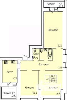 3-к квартира, строящийся дом, 95м2, 4/15 этаж