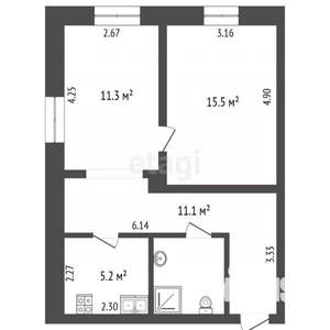 2-к квартира, вторичка, 46м2, 2/4 этаж