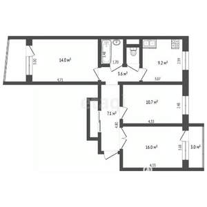 3-к квартира, вторичка, 71м2, 6/10 этаж