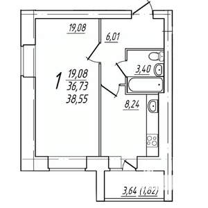 1-к квартира, вторичка, 39м2, 9/9 этаж