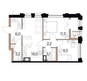 2-к квартира, вторичка, 55м2, 6/17 этаж