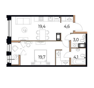1-к квартира, вторичка, 52м2, 7/17 этаж