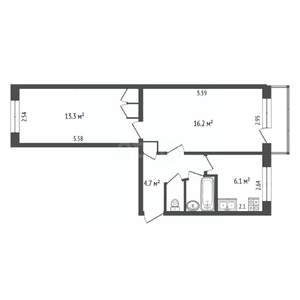 2-к квартира, вторичка, 44м2, 5/5 этаж