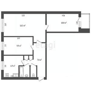 3-к квартира, вторичка, 58м2, 8/9 этаж