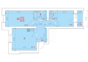2-к квартира, вторичка, 69м2, 1/12 этаж