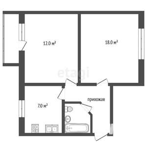 2-к квартира, вторичка, 44м2, 2/5 этаж