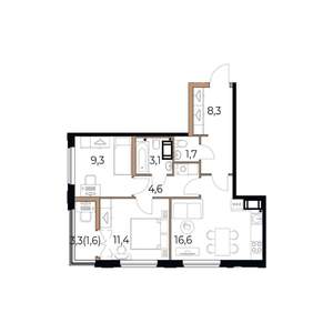2-к квартира, вторичка, 57м2, 14/17 этаж