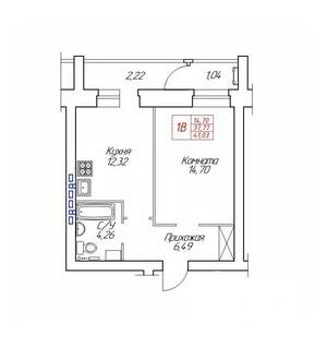 1-к квартира, строящийся дом, 41м2, 2/8 этаж