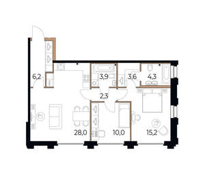 2-к квартира, вторичка, 74м2, 2/17 этаж