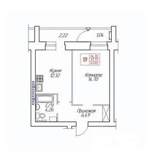 1-к квартира, строящийся дом, 41м2, 5/8 этаж
