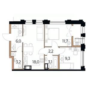 2-к квартира, вторичка, 55м2, 6/17 этаж