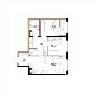 2-к квартира, вторичка, 57м2, 9/17 этаж