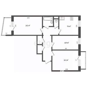 3-к квартира, вторичка, 67м2, 4/9 этаж