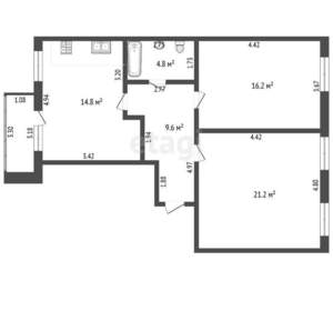 2-к квартира, вторичка, 68м2, 2/10 этаж