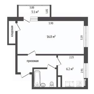 1-к квартира, вторичка, 34м2, 2/10 этаж
