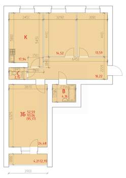 3-к квартира, строящийся дом, 95м2, 4/16 этаж