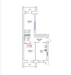 2-к квартира, строящийся дом, 71м2, 2/8 этаж