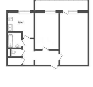 2-к квартира, вторичка, 53м2, 1/9 этаж