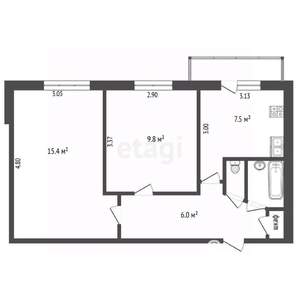 2-к квартира, вторичка, 44м2, 4/9 этаж