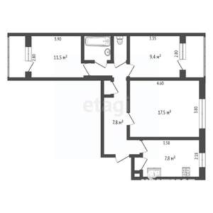 3-к квартира, вторичка, 61м2, 4/9 этаж