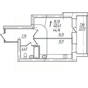 1-к квартира, вторичка, 44м2, 7/9 этаж