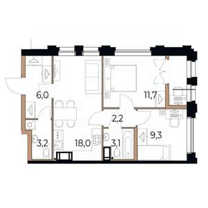 2-к квартира, вторичка, 55м2, 8/17 этаж