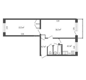 2-к квартира, вторичка, 44м2, 5/5 этаж