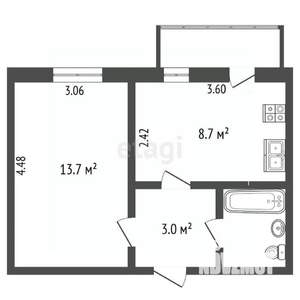 1-к квартира, вторичка, 29м2, 2/5 этаж