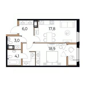 1-к квартира, вторичка, 52м2, 8/17 этаж