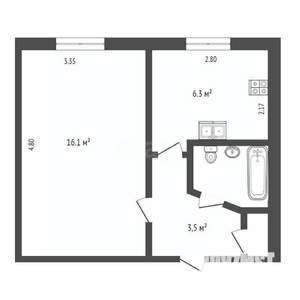 1-к квартира, вторичка, 29м2, 1/5 этаж